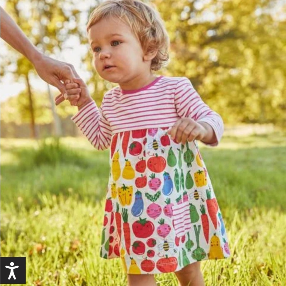 MINI BODEN Jersey Hotchpotch Dress in color "Ivory Garden Gang" size 9-12mos